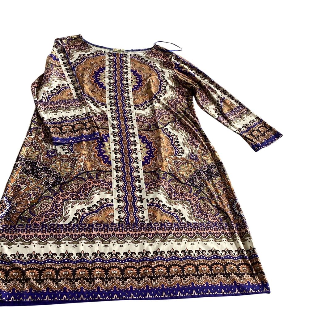 Haani XL Blue Cream Dress 3/4 Sleeve